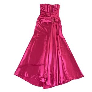 JESSICA MCCLINTOCK Gorgeous Satin Strapless Long Pink Corset Top Dress Size 4